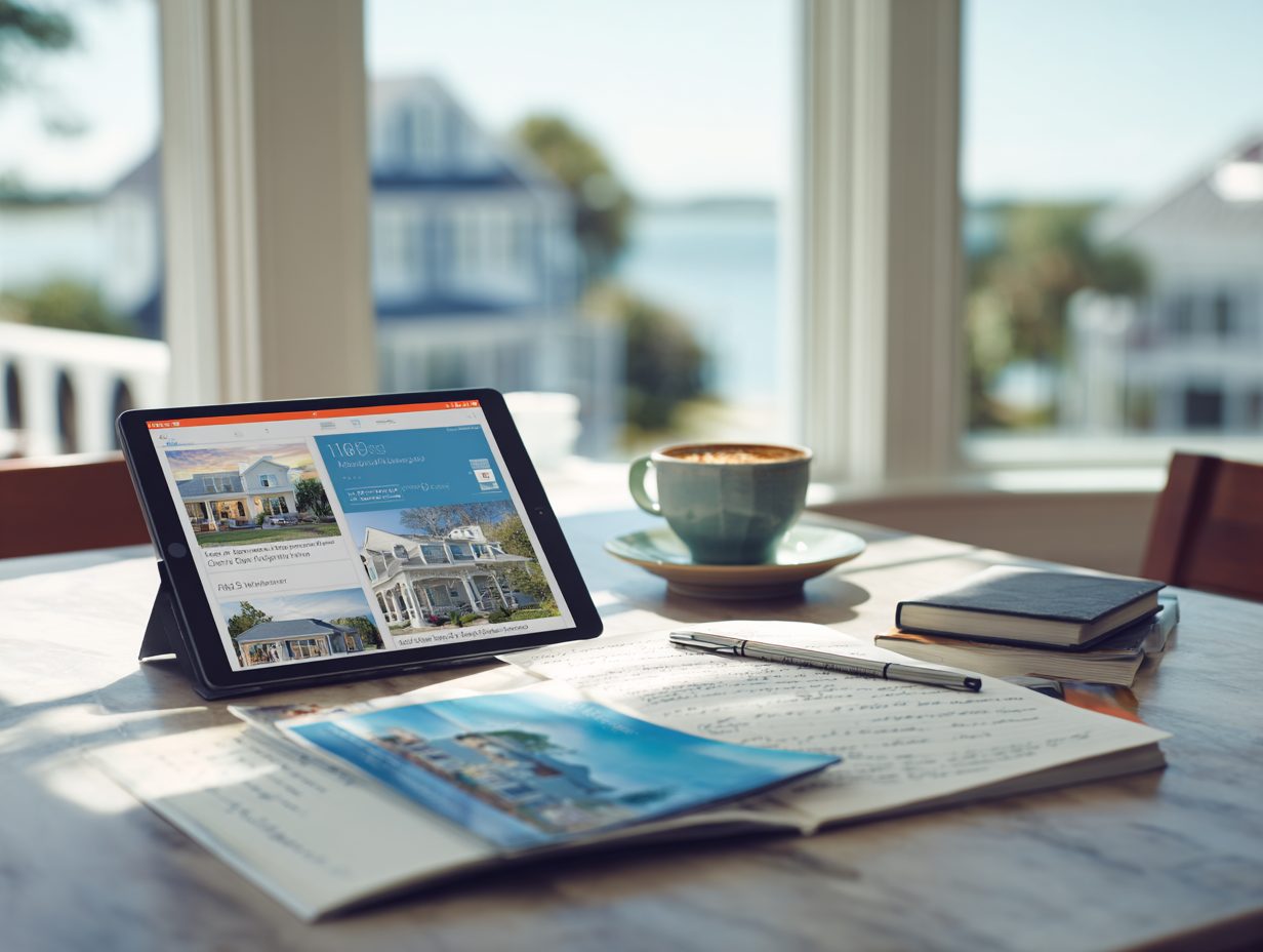 Comparing homes on the Emerald Coast with tablet and property listing sheets